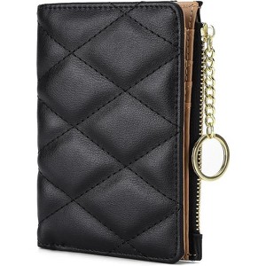 Women's Short Purse Leather Medium Wallet Leaf Bifold Card Coin Holder Small Purses Buckle Zipper Clutch - 1 of 4