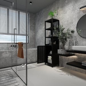 Chic Crate BLACK Slim Tall Cabinet – Shutter Door +3 Tier Shelves | Freestanding Linen Tower | Bathroom/Kitchen/Living Room | Bamboo - 1 of 4