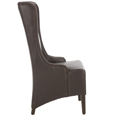Antique Brown High Back Leather Upholstered Dining Side Chair