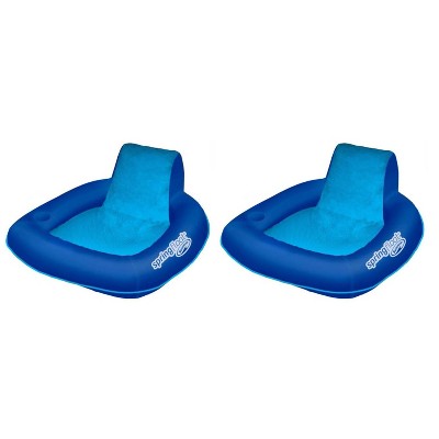 SwimWays 6060074 Spring Float SunSeat Comfortable Summertime Relaxation Lounge Seat with Cup Holder for Water Pool Lake River Beach, Blue (2 Pack)