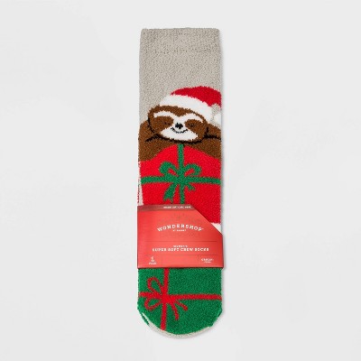 Women's Sloth Cozy Crew Socks with Gift Card Holder - Wondershop™ Gray 4-10