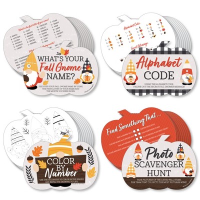 Big Dot of Happiness Fall Gnomes - 4 Autumn Harvest Party Games - 10 Cards Each - Gamerific Bundle