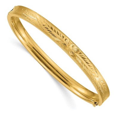 Black Bow Jewelry 6mm 14k Yellow Gold Diamond Cut Concave Hinged Bangle Bracelet, 7 Inch
