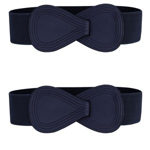 INSPIRE CHIC Women's Interlock 8-shaped Buckle Elastic Faux Leather Stretch Waist Belt 2 Pcs - 1 of 4