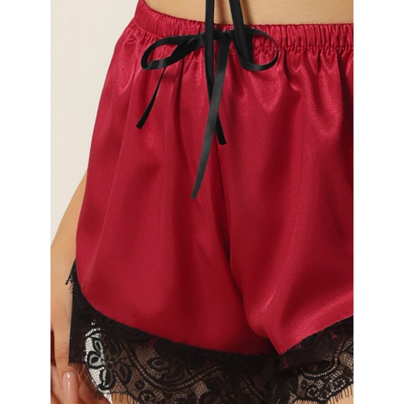 cheibear Women's Silky Satin V-Neck Sleeveless Cropped Cami Top with Shorts Sleepwear Pajama Sets 2 Pcs, 5 of 6
