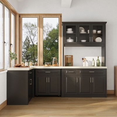 Famapy Black Modular Kitchen Cabinet Island Cabinet Collection Multipurpose with Corner Design for Pantry, Coffee Station & Kitchen Organization