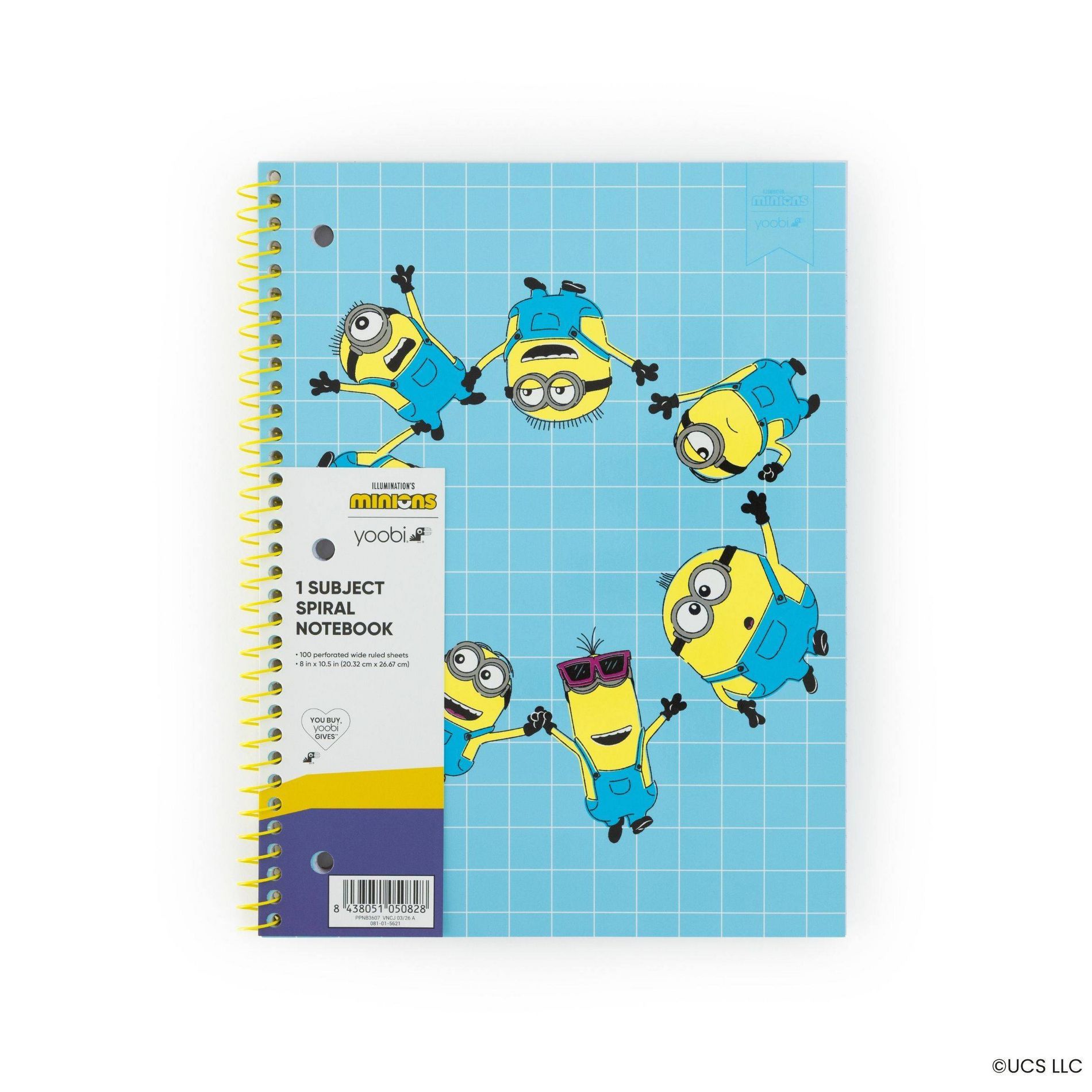 Yoobi Minions 8"x10.5" 1 Subject Notebooks Wide Ruled Neon Minions Grid