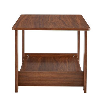 COWLOWN Modern Minimalist Walnut Colored Double Layered Rectangular Coffee Table for Living Room, Bedroom, and Study Room