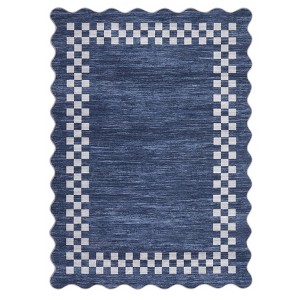 Washable Modern Bordered Grid Rug Non Slip Low Pile Rug Soft Contemporary Throw Floor Cover Foldable Indoor Carpet for Living Room Bedroom - 1 of 4