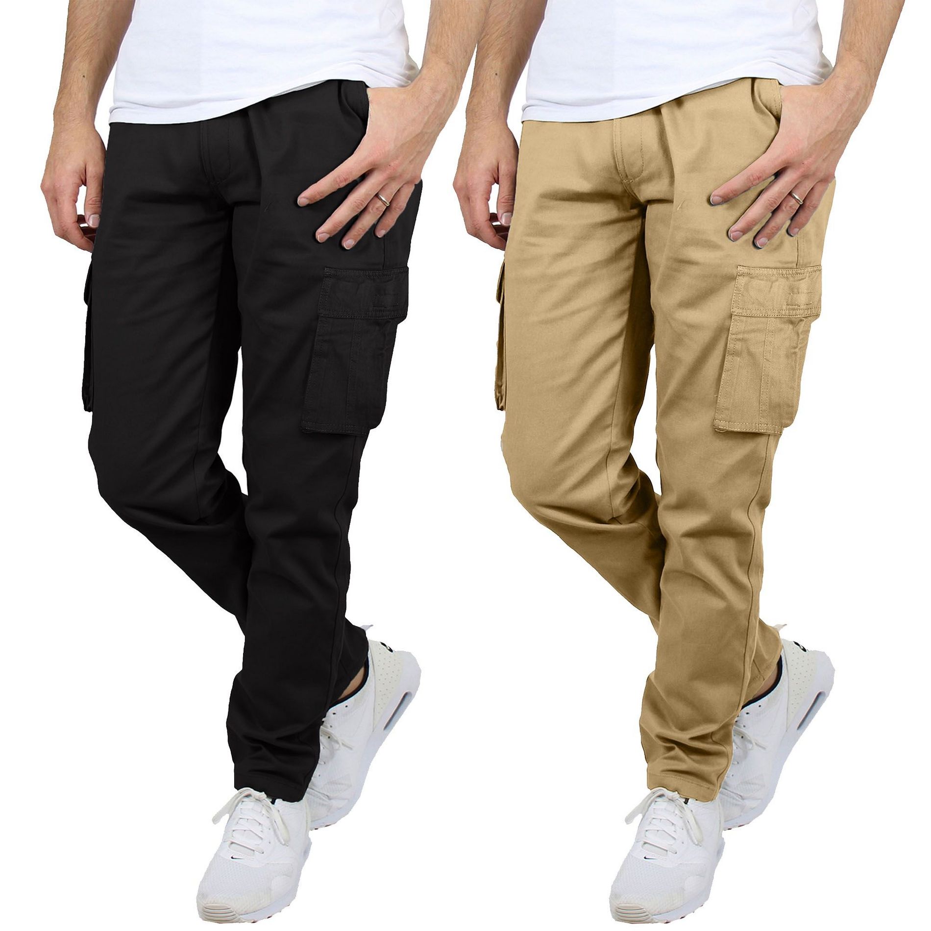 Blu Rock Men's Flex-Stretch Cotton Cargo Pants, 31-Inch Inseam - Comfortable and Durable-2 Pack
