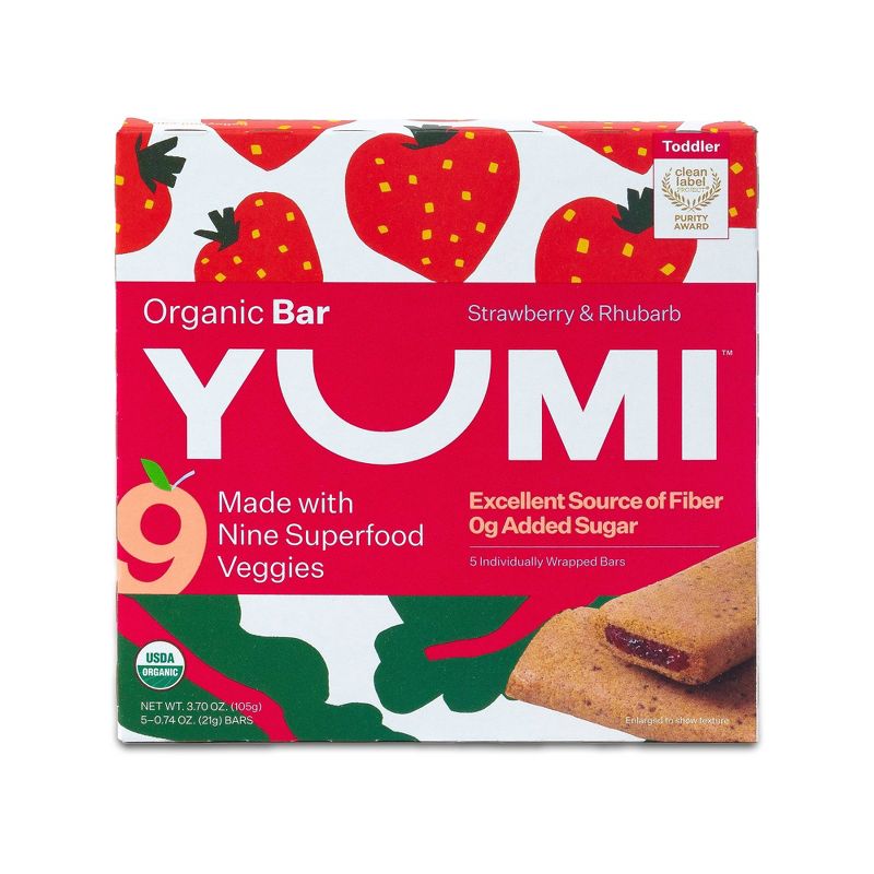 YUMI Organic Strawberry and Rhubarb Baby Snack Bars - 3.7oz/5ct, 1 of 9