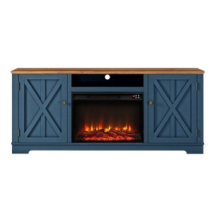 Festivo 70" Farmhouse TV Stand for TVs up to 75" with Electric Fireplace Navy : Entertainment Center, Media Console - 1 of 4