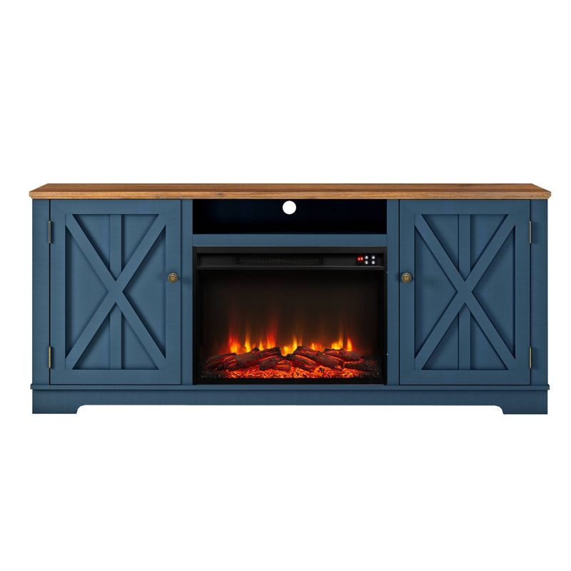 70&#34; Farmhouse TV Stand for TVs up to 75&#34; with Electric Fireplace Navy - Festivo, 1 of 10
