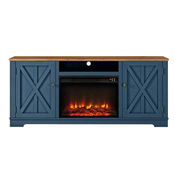 70" Farmhouse TV Stand for TVs up to 75" with Electric Fireplace Navy - Festivo