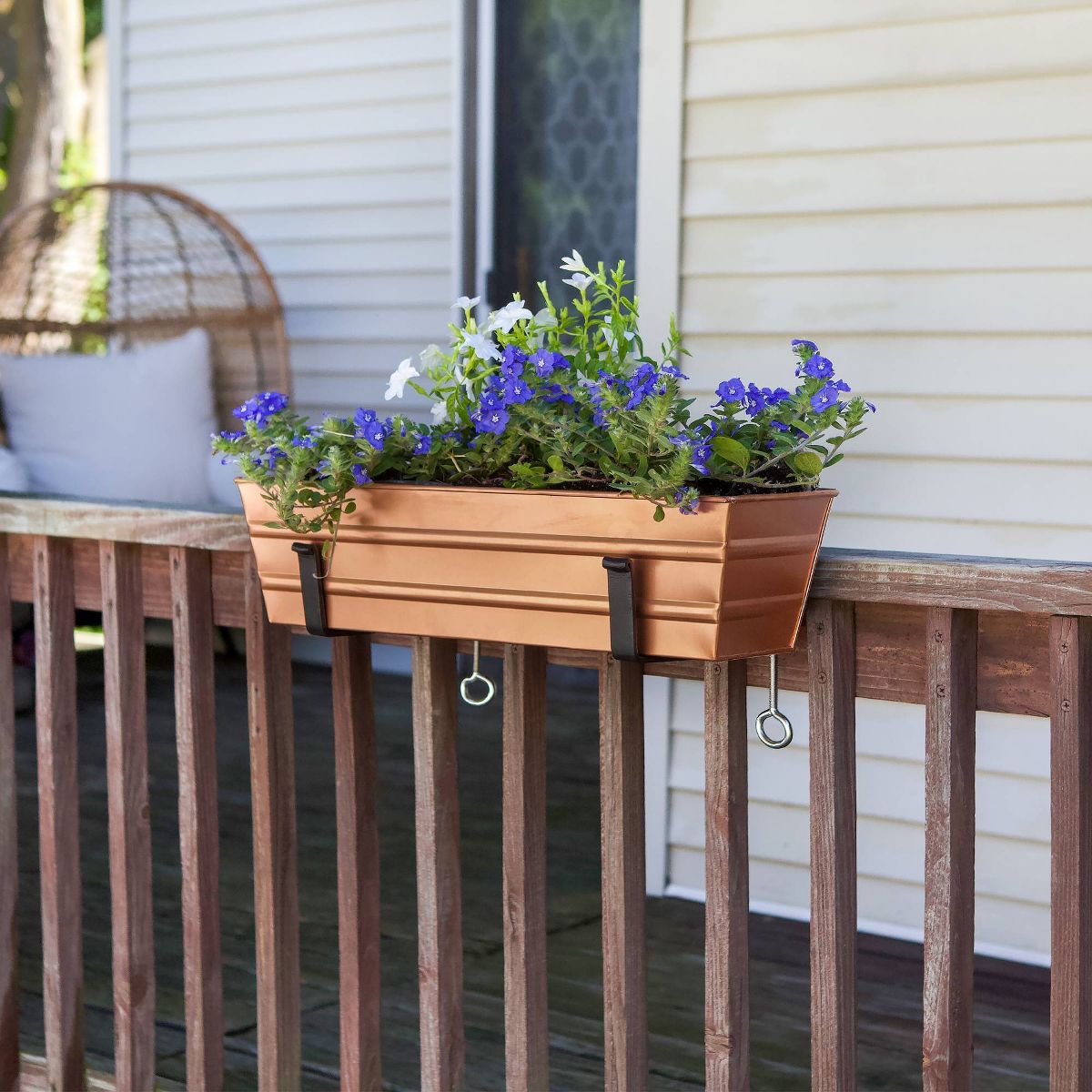 ACHLA Designs Small Rectangular Galvanized Steel Outdoor Planter Box with Mounting Bracket Copper 22"x8" - thumbnail 3