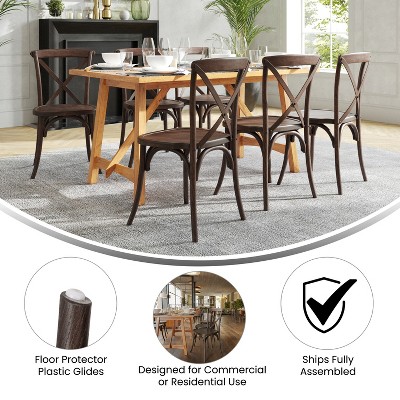 Mahogany Wood Cross Back Stackable Side Chair