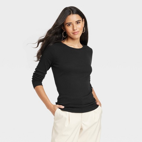 Women's Long Sleeve Ribbed T-Shirt - A New Day™ - image 1 of 3