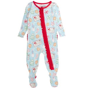 RuffleButts SoftSnooze Baby Girls Holiday Ruffle One Piece Footie Pajamas - 1 of 2