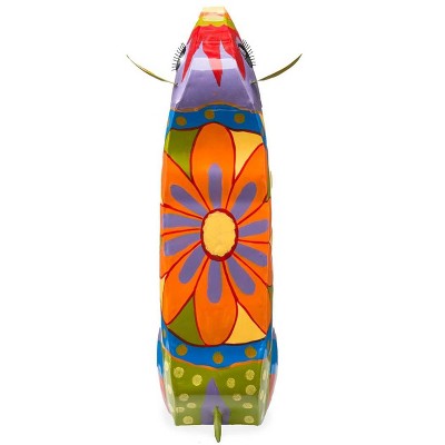 Handmade Colorful Painted Folk Art Cow Metal Side Table