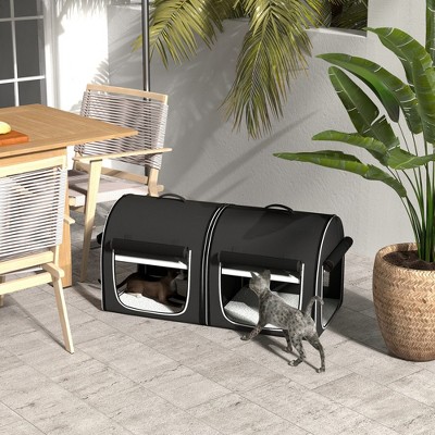Large Black Soft-Sided Double Pet Carrier with Cushions