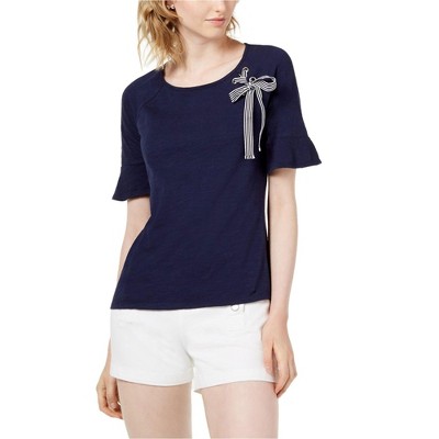 maison Jules Womens Grommet Ribbon Basic T-Shirt