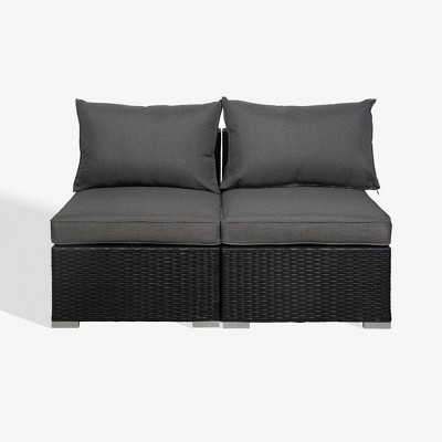 WestinTrends Outdoor Patio Rattan Wicker Armless Sofa with Cushions (Set of 2)