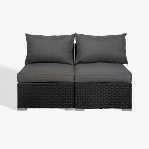 WestinTrends Outdoor Patio Rattan Wicker Armless Sofa with Cushions (Set of 2) - 1 of 3