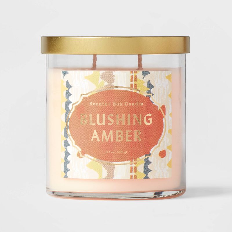 Clear Glass Blushing Amber Lidded Jar Candle Pale Pink - Opalhouse™, 1 of 5