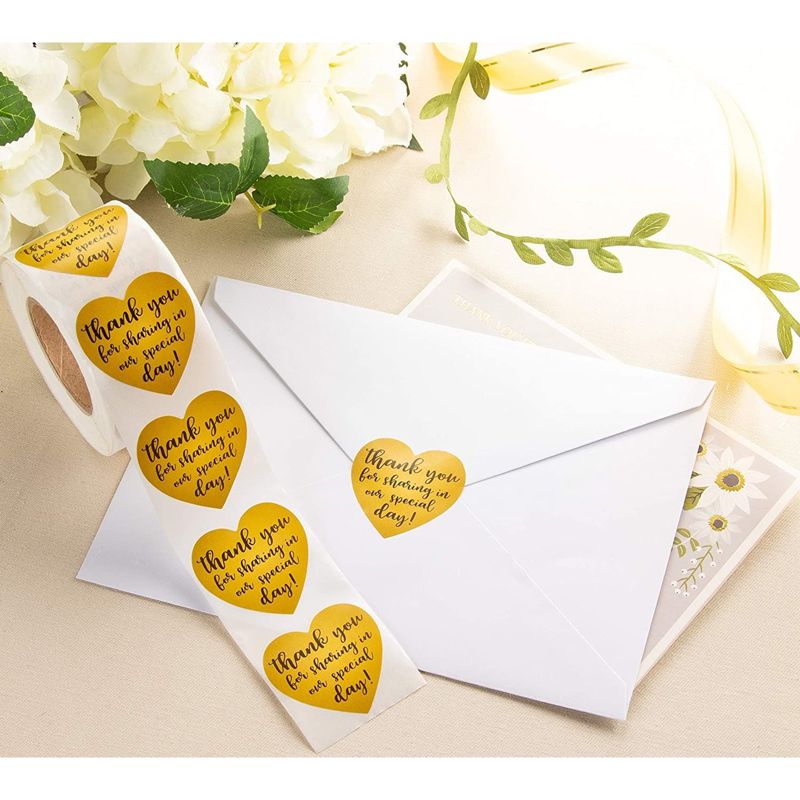500-Count Wedding Favor Sticker, Thank You for Sharing in Our Special Day, Heart-Shaped, Gold, 1.5" Diameter, 3 of 6