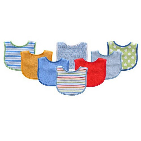 Luvable Friends Baby Boy Cotton Terry Bibs 8pk, Blue, One Size : Target