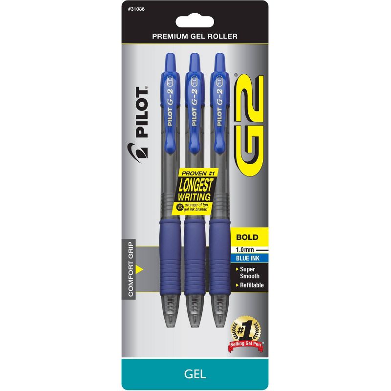 Pilot 3ct G2 Gel Pens Bold Point 1.0mm Blue Ink, 1 of 4