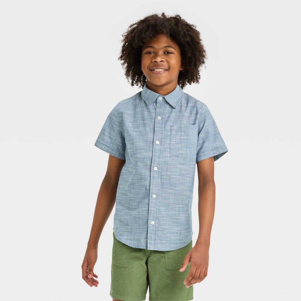 Boys' Short Sleeve Poplin Button-Down Shirt - Cat & Jack™ Blue M