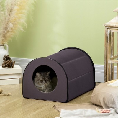 FURNIinspire Pet Crates And Houses Portable Heated Cat Bed Waterproof Pet House, Indoor Comfy Folding Cat House, Black, 21.25"*15.74"*13.5"