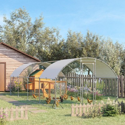 Large Silver Metal Walk-In Chicken Coop with UV-Resistant Cover