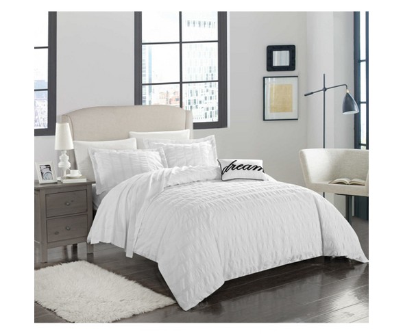 King 4pc Tornio Duvet Cover Set White - Chic Home