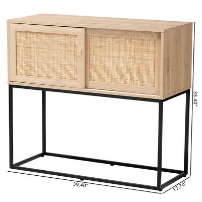 Amelia 42.9" Natural Brown Wood and Black Metal Rattan Sideboard