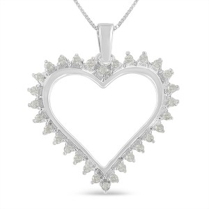 Haus of Brilliance Silver 1/4 cttw 3-Prong Diamond Open Heart Pendant Necklace - 1 of 4