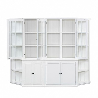 VYNXARIA 75.25" Tall Display Cabinet & 2 Triangle Bookshelves,92.9" Wide Retro Wall Unit with Glass Doors for Hallways,Living Room,Office,White