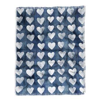 Schatzi Brown Heart Stamps Denim Woven Throw Blanket, 50x60 - Deny Designs