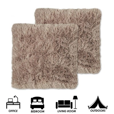 Taupe Faux Fur Plush Square Kids Throw Pillows Set