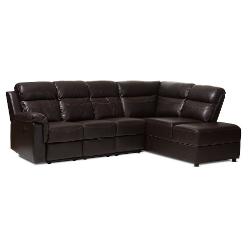 Roland Modern And Contemporary Faux Leather 2 Piece Sectional With Recliner And Storage Chaise Dark Brown Baxton Studio Target