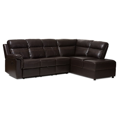 Contemporary Faux Leather Sectional, Faux Leather Brown Sectional Couch