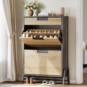 Garvee Shoe Storage Cabinet with 2 Flip Drawers, Freestanding Shoe Organizer with Metal Legs, Narrow Shoe Rack Cabinet for Entryway - 1 of 4