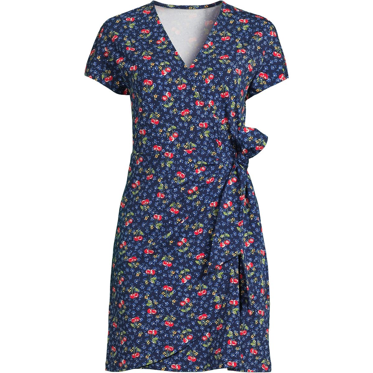Lands' End Women's Cotton Modal V Neck Mini Wrap Dess - thumbnail 3