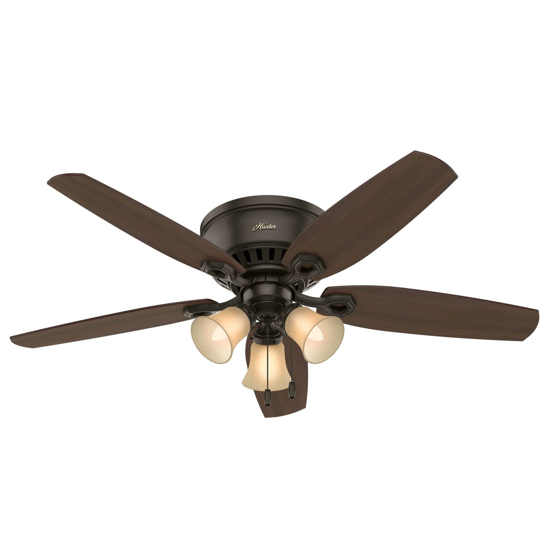 Hunter 52" Builder Low Profile Lighted Ceiling Fan, New Bronze Finish, 5 Blades, Integrated LED, Pull Chain Control