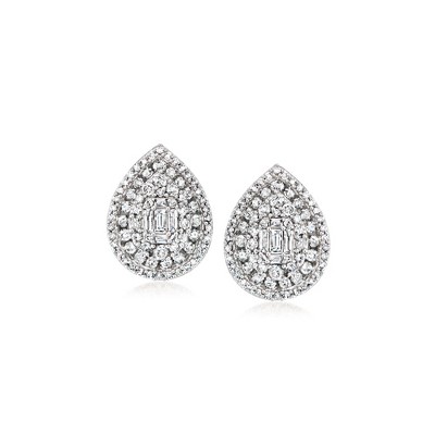 Ross-Simons 1.00 ct. t.w. Diamond Pear-Shaped Cluster Earrings in 14kt White Gold