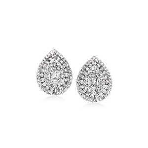 Ross-Simons 1.00 ct. t.w. Diamond Pear-Shaped Cluster Earrings in 14kt White Gold - 1 of 2