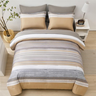 BAGOKIE All Season 5/7 Piece Bed in a Bag Comforter Set, Stripe Pattern