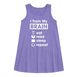 Girls' - Instant Message - I Train My Brain Graphic Sleeveless Aline Dress - 1 of 4