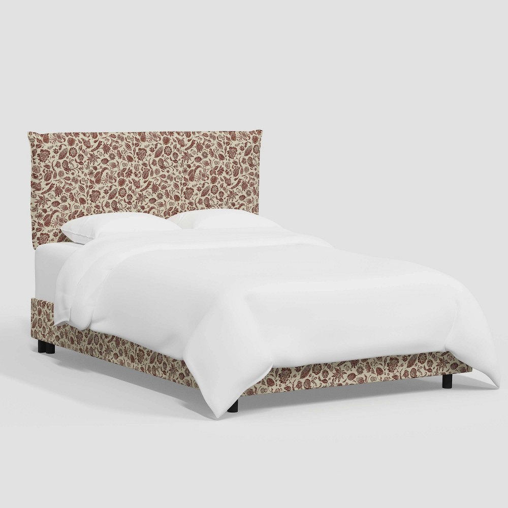 Photos - Bed Frame Twin Larkmont French Seam Bed Marguerite Floral Maroon - Threshold™ design